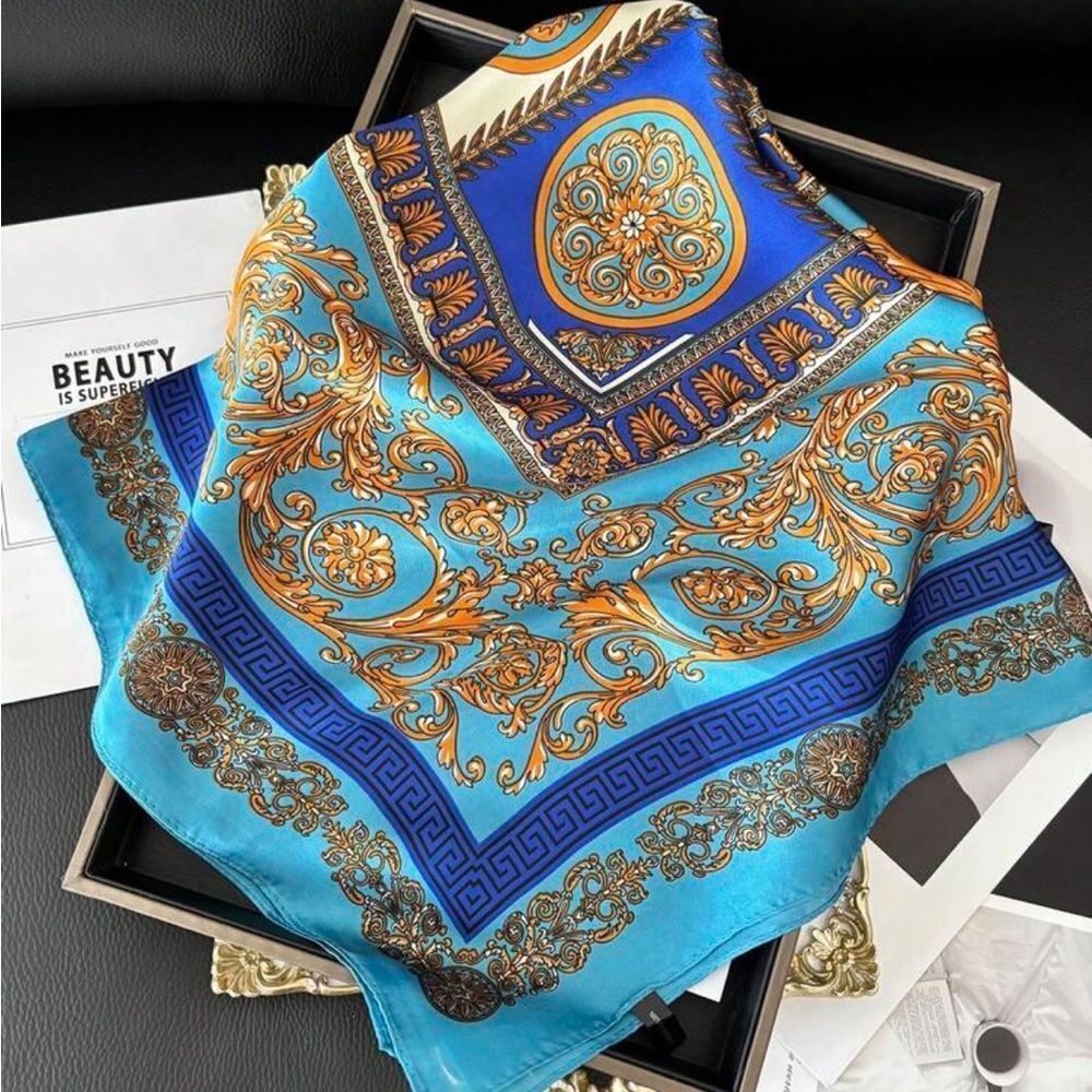 Elegant Blue and Orange Scarf M631 - Picture 2 of 3
